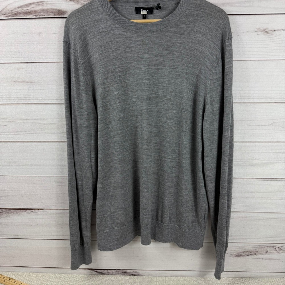 Theory Mens XL Gray Wool Crew Neck Knit‎ Long Sleeve